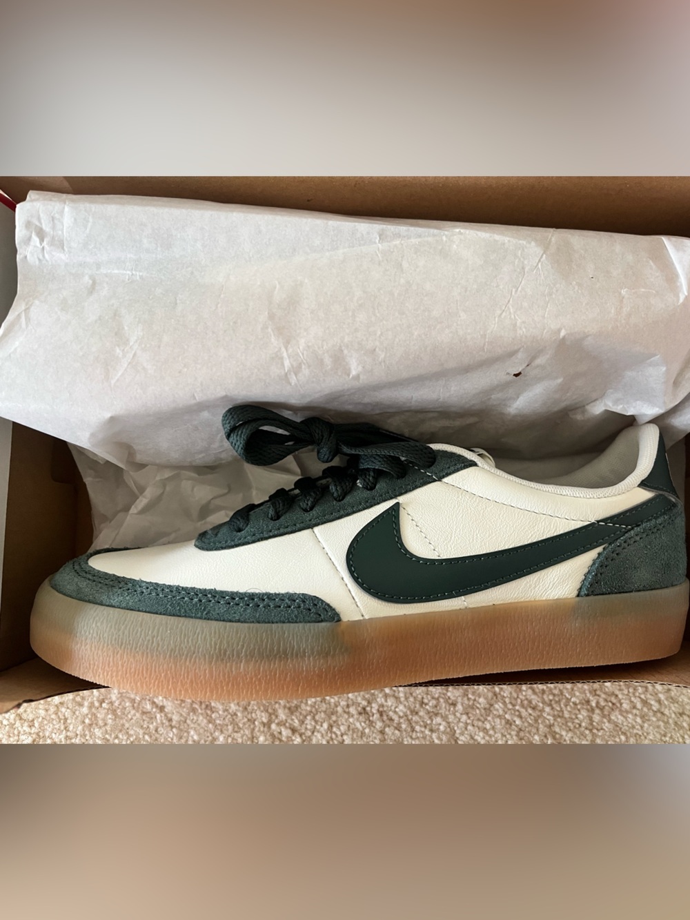 Nike Low-Top Sneakers in Cream and Forest Green with Gum Sole - Picture 3 of 6